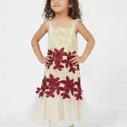 TIC TAC TOE Maroon & Beige Floral A-Line Dress image 5