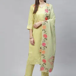 SERONA FABRICS Women Green Floral Printed Gotta Patti Kurta with Trousers & With Dupatta image 1