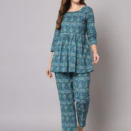 KALINI Floral Printed Pure Cotton Kurti With Pyjama image 1