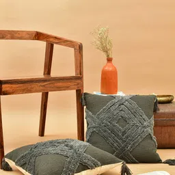 HOMEMONDE Charcoal & White 2 Pieces Geometric Square Cushion Covers-picture-11