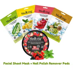 MasKing Set of 4 Natural Facial Sheet Mask 20g Each with Berries Nail Polish Remover Pads-picture-22