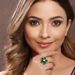 Saraf RS Jewellery Silver-Plated CZ Studded Adjustable Finger Ring image 5