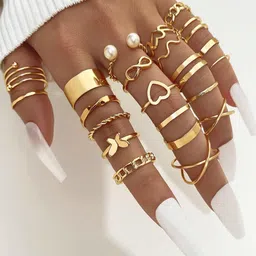 Shining Diva Fashion Set Of 22 Gold Plated Crystal Finger Ring-picture-24