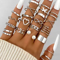 Shining Diva Fashion Set of 22 Silver-Plated Finger Rings-picture-14