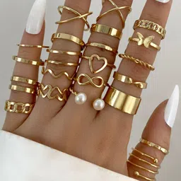 shining diva fashion Shining Diva Set Of 22 Gold Plated Boho Crystal Finger Ring-picture-48