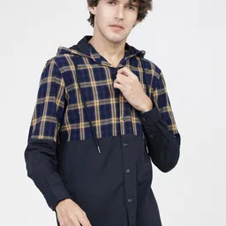 HIGHLANDER Men Navy Blue Slim Fit Tartan Checks Opaque Checked Casual Shirt image 1