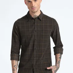 Flying Machine Slim Fit Tartan Checked Corduroy Pure Cotton Casual Shirt image 1