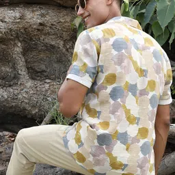 Campus Sutra Off White & Olive Classic Abstract Printed Spread Collar Cotton Casual Shirt image 4