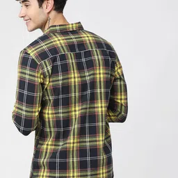 HIGHLANDER Men Navy Blue Slim Fit Tartan Checks Opaque Checked Casual Shirt image 5