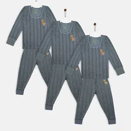 YK Basics Kids Pack Of 3 Grey Striped Thermal Set-picture-29