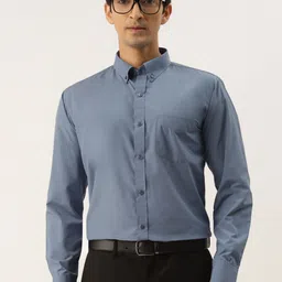 Men Blue Solid Slim Fit Formal Shirt-image-96