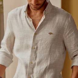 Andamen Button-Down Collar Premium Twill Checked Casual Linen Shirt-picture-11