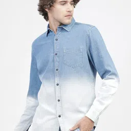 HIGHLANDER Men Blue & White Slim Fit Faded Opaque Faded Casual Shirt-picture-24