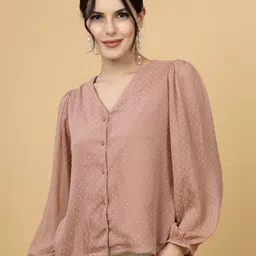 plusS V-Neck Self Design Shirt Style Top-picture-21