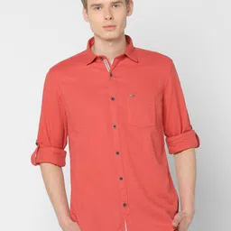 Red Flame Roll-Up Sleeves Cotton Linen Casual Shirt-picture-32