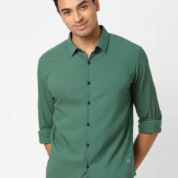 Campus Sutra Green Classic Spread Collar Cotton Casual Shirt-image-7