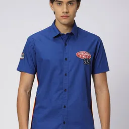 Mufti Slim Fit Applique Detail Casual Cotton Linen Shirt-image-79