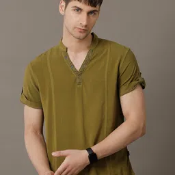 IDENTITI Men Slim Fit Mandarin Collar Casual Shirt-image-4