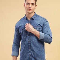 Kuons Avenue Smart Spread Collar Double Pocket Denim Casual Shirt-picture-41