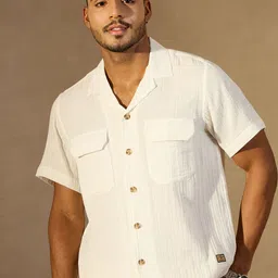 DENNISON Men Self Design Cuban Collar Smart Casual Shirt image 1