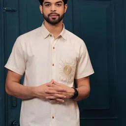 Hatheli Straight Embroiderd Cotton Half Sleeves Casual Shirt-picture-32