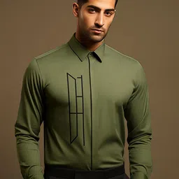 HE SPOKE Men Solid Spread Collar Tailored Fit Shirt-picture-6