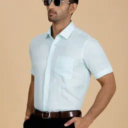 JADE BLUE Spread Collar Linen Formal Shirt-image-77
