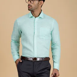JADE BLUE Spread Collar Linen Formal Shirt-image-96