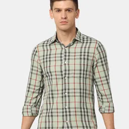 NIRVAAN Men Grey Classic Slim Fit Tartan Checks Casual Shirt-image-86