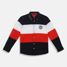 Tommy Hilfiger Boys Colourblocked Spread Collar Regular Fit Cotton Casual Shirt-picture-39