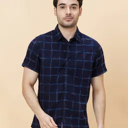 Being Human Slim Fit Windowpane Checks Spread Collar Short Sleeves Casual Shirt-picture-38