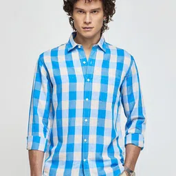 Red Flame Checked Spread Collar Casual Shirt-image-46