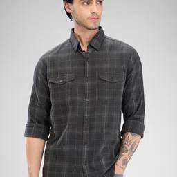 SPYKAR Men Tartan Checks Pocket Detailing Slim Fit Casual Shirt-image-96