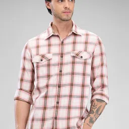 SPYKAR Men Slim Fit Opaque Checked Spread Collar Casual Shirt-picture-17