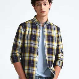 Flying Machine Slim Fit Tartan Checks Button Down Collar Cotton Twill Casual Shirt-image-81