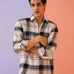 Indian Needle Men Classic Spread Collar Tartan Checked Cotton Casual Shirt-image-56