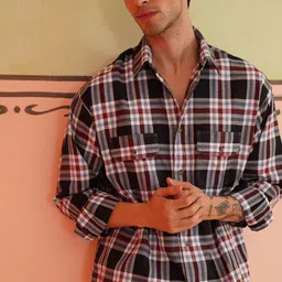 Indian Needle Men Classic Spread Collar Tartan Checked Cotton Oversized Casual Shirt-image-47