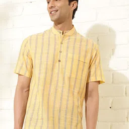 Fabindia Striped Mandarin Collar Cotton Mid Placket Shirt-picture-37