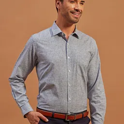 THINC Men Spread Collar Micro Checked Cotton Formal Shirt-image-47