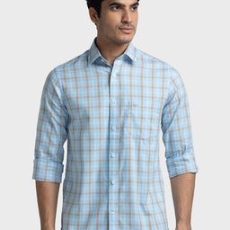 ColorPlus Spread Collar Tailored Fit Checked Pure Cotton Casual Shirt-picture-19