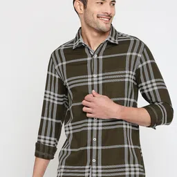 SNX Tailored Fit Checked Spread Collar Pure Cotton Casual Shirt-image-82