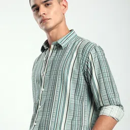 Beyoung Men Spread Collar Multi Striped Cotton Relaxed Fit Casual Shirt-image-49