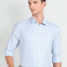 Arrow Slim Fit Checked Spread Collar Pure Cotton Oxford Formal Shirt-picture-27