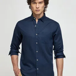 Red Flame Roll-Up Sleeves Cotton Linen Casual Shirt-picture-26