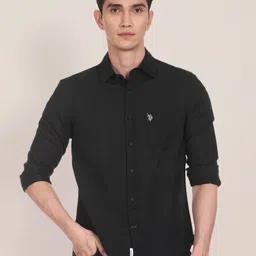 u.s. polo assn. U S Polo Assn Men Solid Tailored Fit Cotton Linen Casual Shirt-picture-44