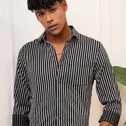 Locomotive Dobby Textured Striped Evening Casual Shirt-picture-45