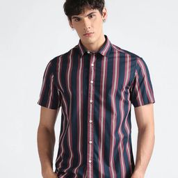Flying Machine Men Blue Slim Fit Opaque Striped Casual Shirt-picture-49