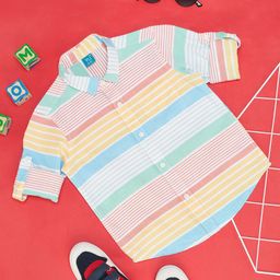YU by Pantaloons Boys Horizontal Striped Spread Collar Roll Up Sleeves Pure Cotton Shirt-picture-41