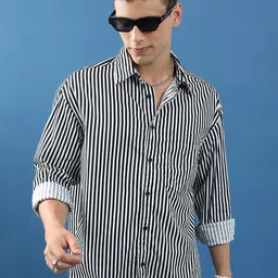 HIGHLANDER Vertical Striped Oversized Cotton Casual Shirt-picture-17