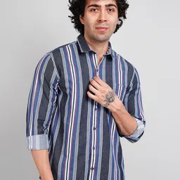 TIM PARIS Vertical Stripes Opaque Cotton Casual Shirt-picture-11